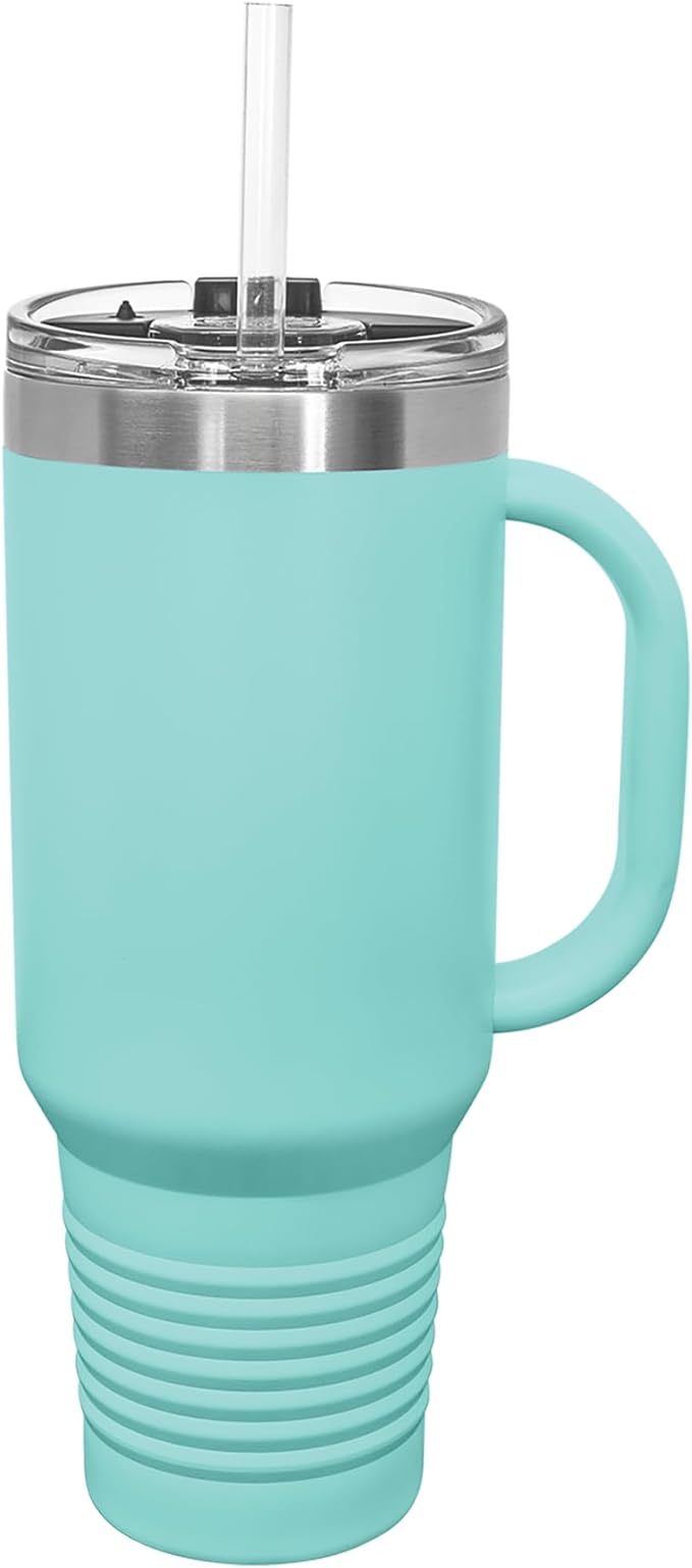 LaserGram 40oz Vacuum Insulated Travel Mug with Handle, Chihuahua Dog, Personalized Engraving Included (Teal)