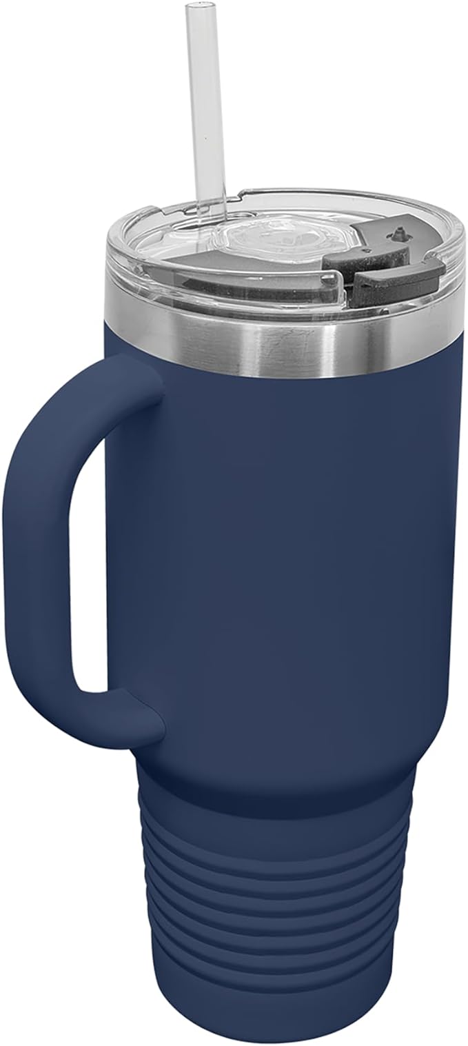 LaserGram 40oz Vacuum Insulated Travel Mug with Handle, Chihuahua Dog, Personalized Engraving Included (Navy Blue)