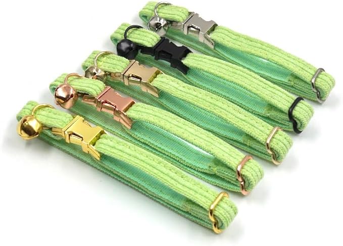 Cute Custom Cat Collar with Bells & Name Tag, Personalized Cat Collars for Girl & Boy Cats, Kitten Collar with Bell (Light Green-Striped)