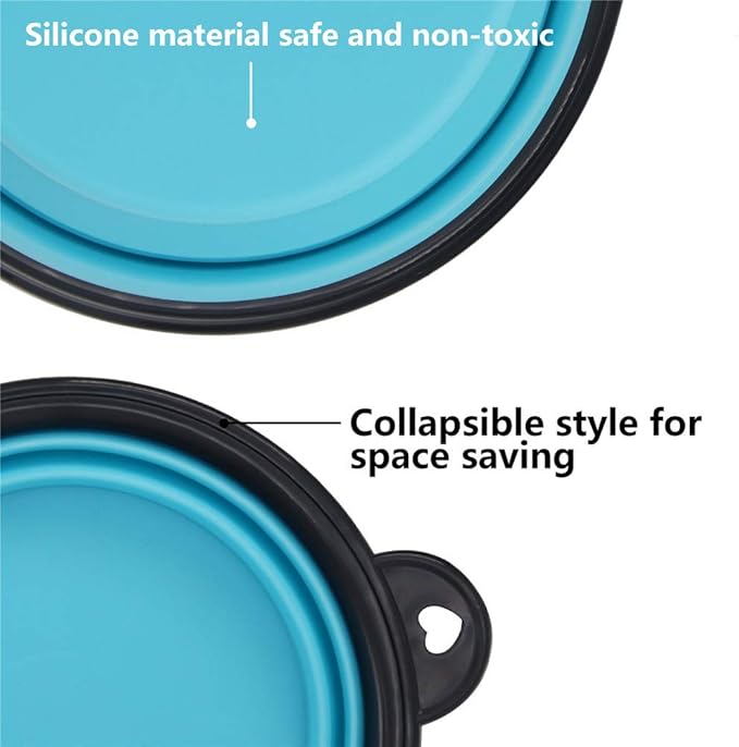 SLSON Collapsible Pet Bowl Dog Bowls 2 Pack, Portable Silicone Pet Feeder, Foldable Expandable for Dog/Cat Food Water Feeding, Travel Bowl for Camping (Light Blue+Light Green)