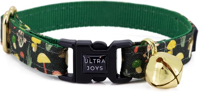 Ultra Joys Cat Collar with Bells - Breakaway for Cats, Boy & Girl Cat Collars Kitten Collar with Bell - Break Away Collar for Cats - Breakaway Cat Collar Mushroom Large