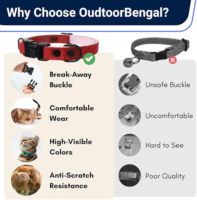 OutdoorBengal Durable Cat Collar Breakaway with Soft Padding for Medium to Large Cats - Thin Heavy Duty Tactical Fabric, Comfortable, Quick Release Breakaway Cat Collars, No Bell Collar (Blue, Adult)