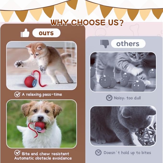 2025 New Interactive Cat Toy Ball for Indoor Cats Dog, Smart 360° Automatic Rolling Pet Ball Kitten Toys with Replace Feather , 3.0 Tail Electric Cat's Toys with LED Light Three Modes Adjustment