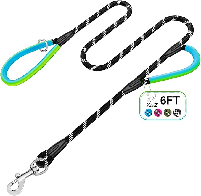 Dog Leashes for Large Dogs That Pull 4/5/6ft-Black XiaZ 2 Handles Dog Leash 1/2 Inch 1000lb Strength Reflective PVC Waterproof-Handles Metal Hook Dual-Handle for Medium Large Sized Nighttime Safety
