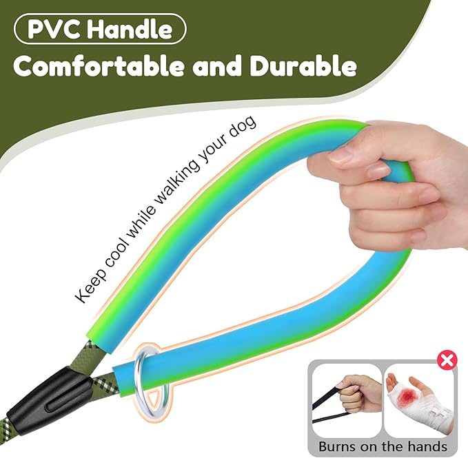 Dog Leashes for Large Dogs Heavy Duty 4/5/6ft-Green XiaZ 2 Handles Dog Leash 1000lb Strength Reflective PVC Waterproof-Handles Metal Hook Dual-Handle for Medium Large Sized Training Nighttime Safety