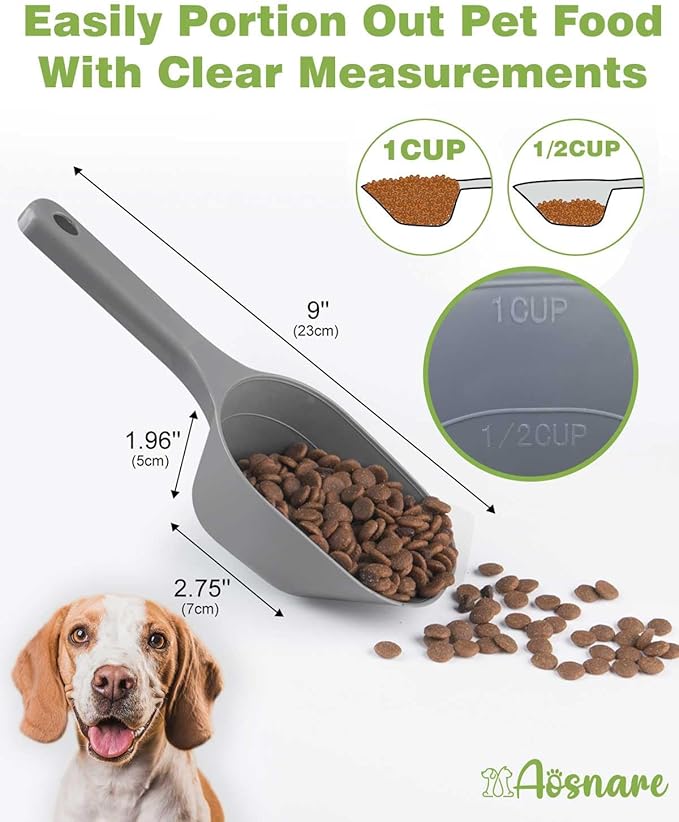 2 PACK Dog Food Scoop,1 Cup Capacity Pet Food Scoop With Measuring Lines For Dog, Puppy and Cat (Grey and Green)