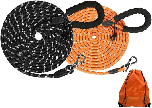 (2 Pack) Long Dog Leash for Dog Training 30FT Lockable Hook Heavy Duty Dog Lead Tie Out Rope for Large Medium Small Dogs Outside Walking, Playing, Camping, or Yard (Black&Orange)