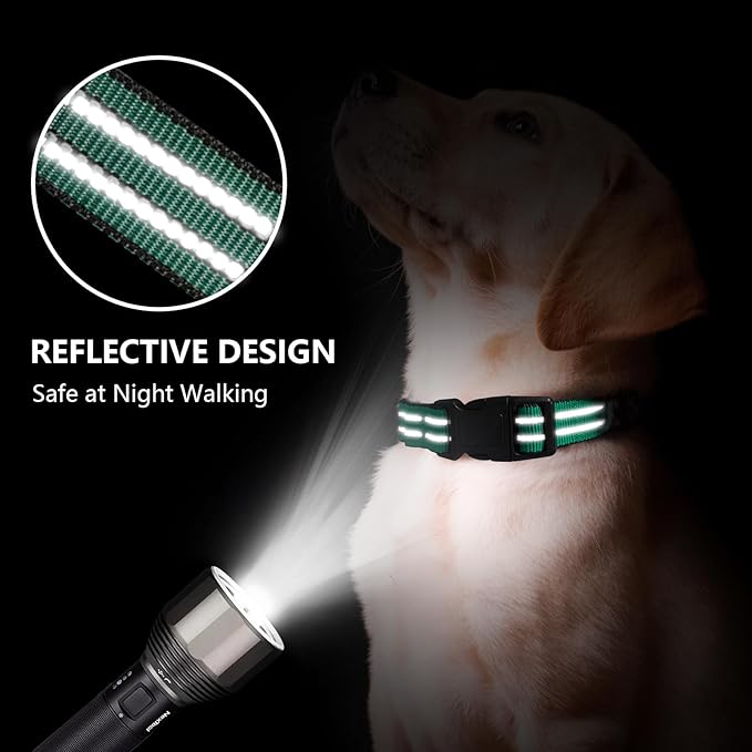 Hikiko Martingale Dog Collars Reflective Nylon Dog Collar with Quick Release Buckle Adjustable Training No Slip Dog Collar (Medium, Dark Green)