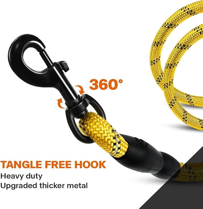 Taglory Rope Dog Leash 6 FT with Comfortable Padded Handle, Highly Reflective Threads Leash for Medium Large Dogs, 1/2 inch, Yellow