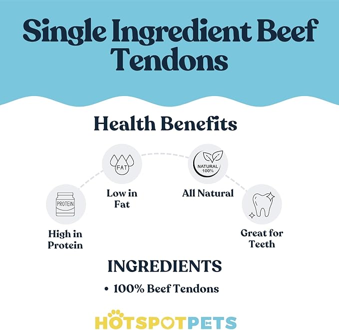 hotspot pets Beef Tendon Chews for Dogs - 8 Inch All Natural, Free-Range, Grass-Fed Premium USDA Gambrol Beef Tendon Stick Treats - Made in USA (1 Pound - 21-23pcs)