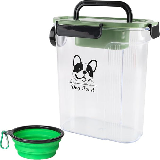 Dog Cat Food Storage Container,Pet Food Storage Bin with Side Pouring Spout and Handle,4lb Cat Dog Treat Container Dispenser,Airtight BPA-free Portable pet FoodS Holder with Folding Bowl