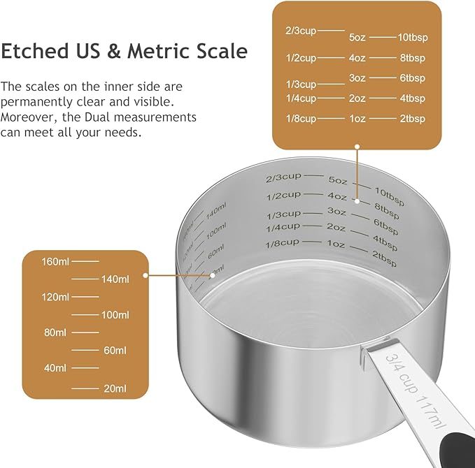 1PCS 3/4CUP(177ml) Dog Cat Food Scoop, Stainless Steel Measuring Cup, Metal Pet Scooper with Inner Precision Scale Measurement
