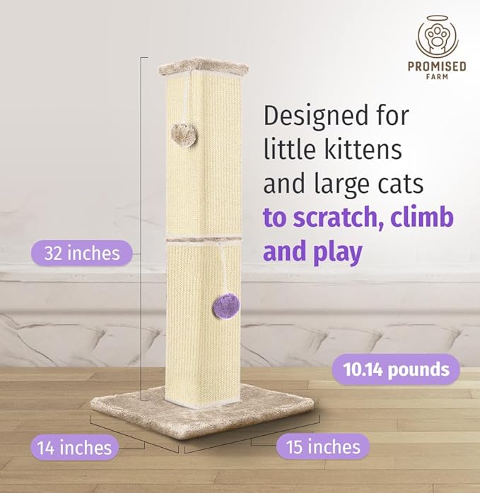 Tall Cat Scratching Post 32 Inches - Protects Furniture - Durable and Sturdy Design - Aesthetic Cat Accessories Essentials