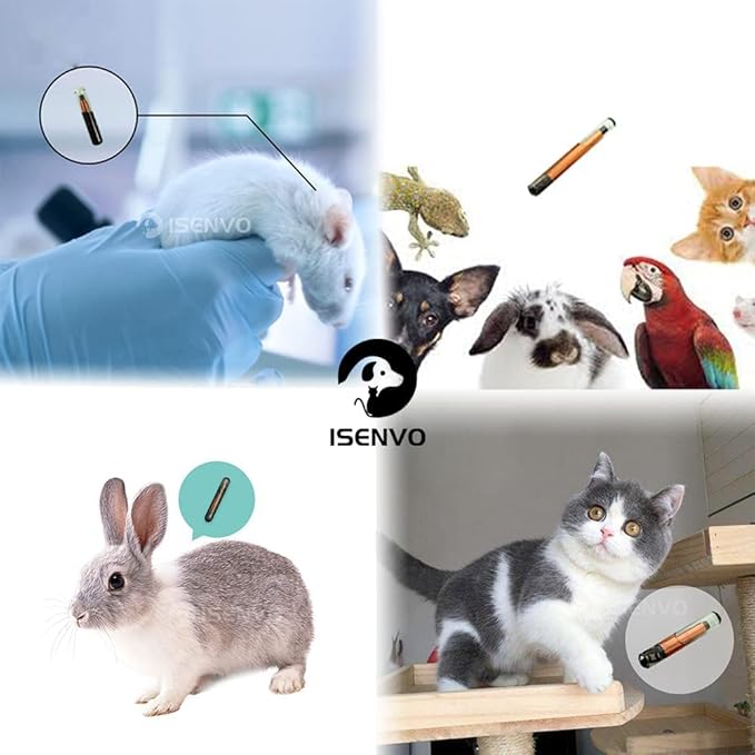 100 Packs 1.4x8mm, ISENVO Pet Microchips 134.2khz Registration Animal Implant Chip FDX-B Pet ID Microchip for Pets Dog Cat Cow Pig Rabbit Pigeon Fish- Free Lifetime Registration