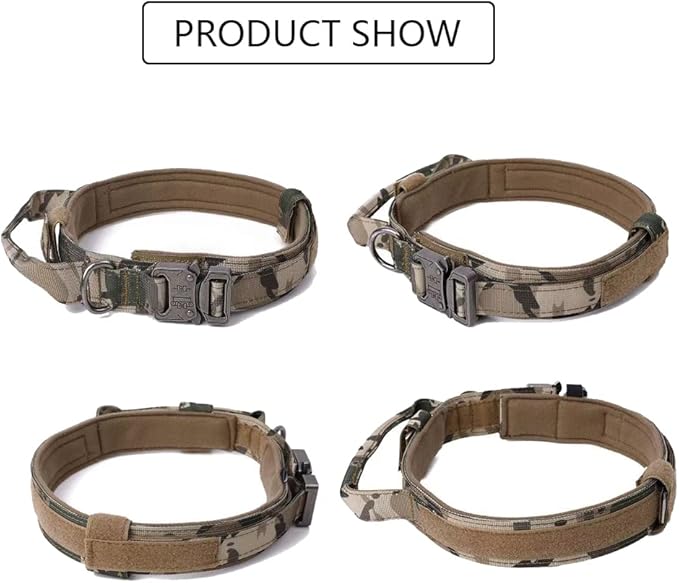 Tactical Dog Collar Military Dog Collar Adjustable Nylon Dog Collar Heavy Duty Metal Buckle with Handle for Dog Training (Camo,S)