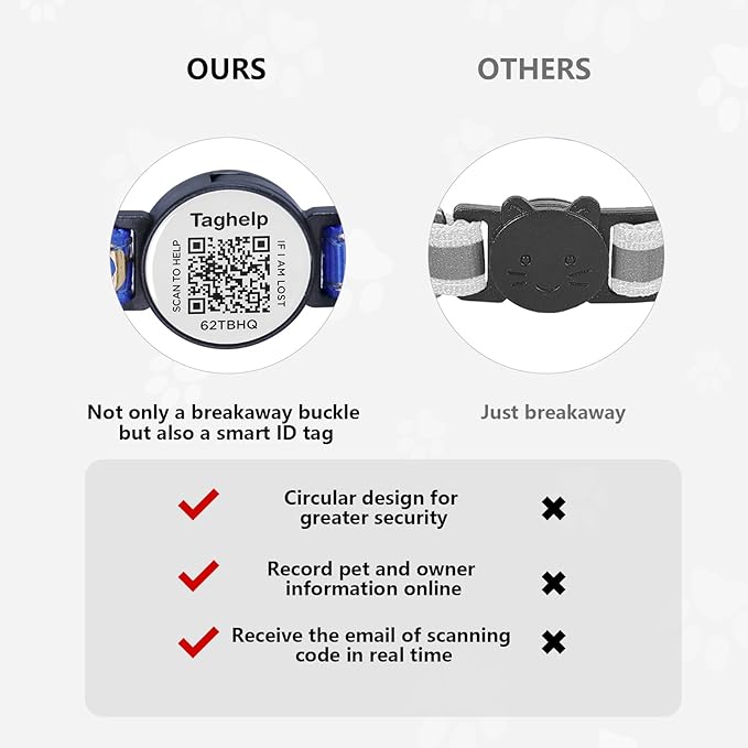2 Pack Breakaway Cat Collars with QR Code ID Tag - No App Needed Smart Reflective Safety Collar with Silent Bell for All Cats (Blue)