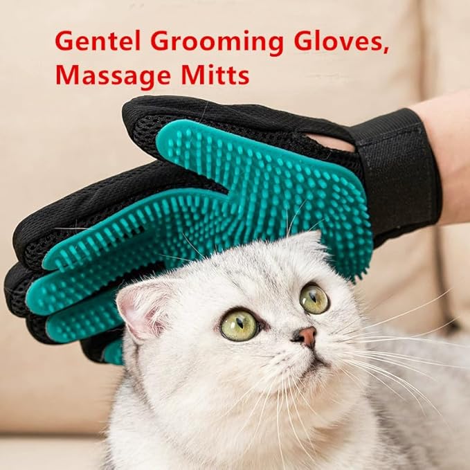 1 Pair Reusable Pet Hair Remover Gloves,Gentle Pet Shedding Glove Brush,Glooming Gloaves,Massage Mitt with Enhanced Five Finger Design - Perfect for Dogs & Cats with Long & Short Fur