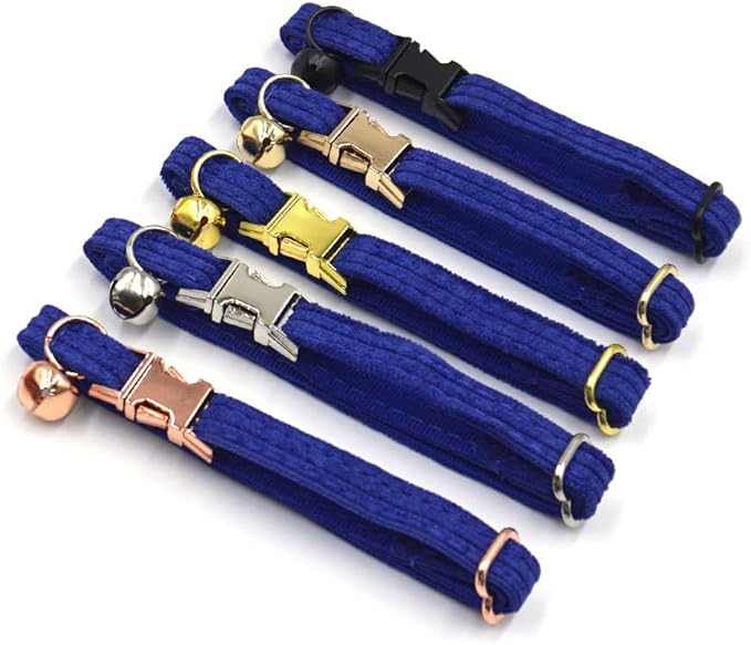 Cute Custom Cat Collar with Bells & Name Tag, Personalized Cat Collars for Girl & Boy Cats, Kitten Collar with Bell (Royal Blue-Striped)