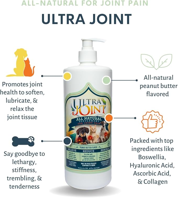 Ultra Joint - Liquid Joint Support Supplement for Dogs with Glucosamine & Chondroitin - Pain Relief from Arthritis & Inflammation (32 oz)