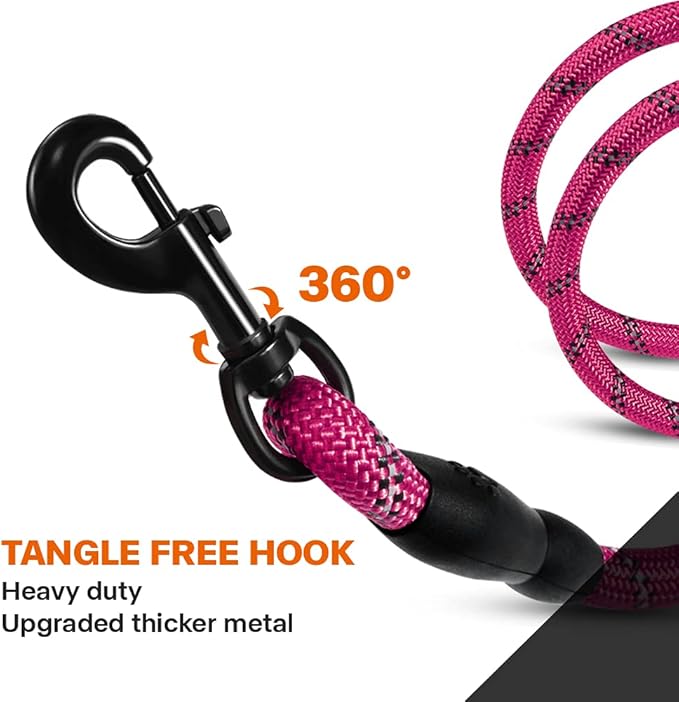 Taglory Rope Dog Leash 4 FT with Comfortable Padded Handle, Highly Reflective Threads Leash for Medium Large Dogs, 1/2 inch, Hotpink