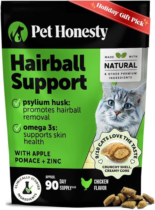 Cat Hairball Support Crunchy & Creamy Chews, Hairball Remedy Cat Treats, Furball Treatment, Supports Skin & Coat, Digestion, Vitamins & Hairball Medicine, Chicken (90-Day Supply)