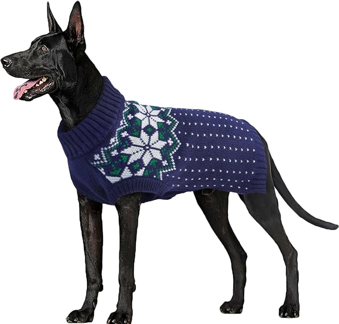 FUAMEY Dog Christamas Sweater, Warm Dog Sweater Classic Snowflake New Year Turtleneck Sweaters Knitwear Cold Weather Dogs Pullover for Small Medium Dogs Puppies & Cats Bulldogs Corgi with Leash Hole