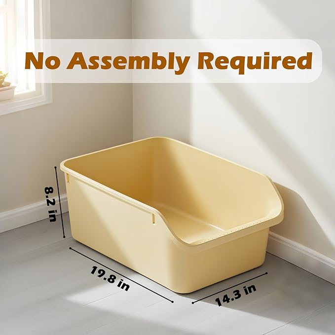 Large Cat Litter Box with High Sides,Cat Boxes for Indoor Cats,Cat Litter Pan for Kitty,Litter Box with Low Entry,Anti-Splashing,Easy to Clean (Yellow)