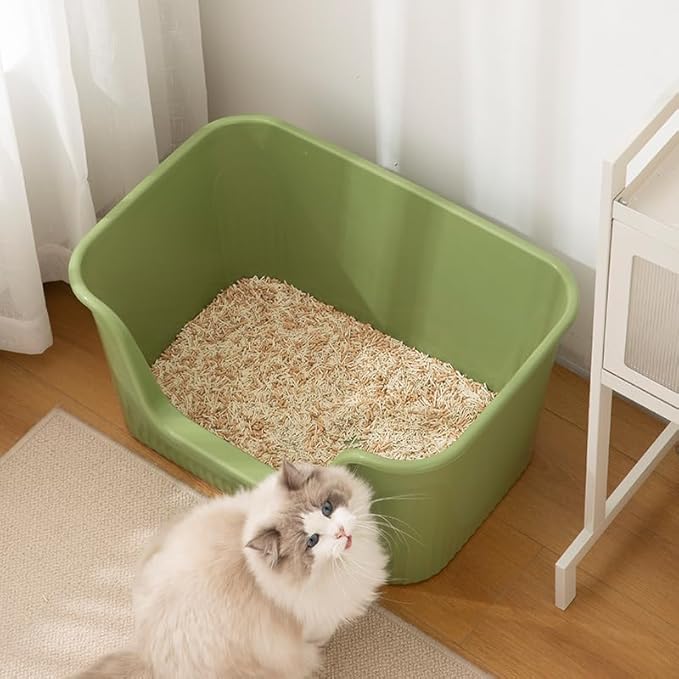 SpaceTime Large Cat Litter Box with High Sides,Cat Boxes for Indoor Cats,Cat Litter Pan for Kitty,Litter Box with Low Entry,Easy to Clean,Anti-Splashing (Grey)