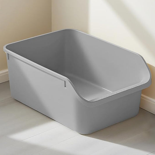 Large Cat Litter Box with High Sides,Cat Boxes for Indoor Cats,Cat Litter Pan for Kitty,Litter Box with Low Entry,Anti-Splashing,Easy to Clean (Grey)