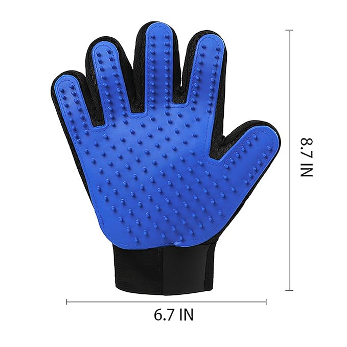 2-Piece Cat and Dog Grooming Set with a pair of grooming gloves and a shedding brush for shedding, bathing, brushing, removing undercoat and reducing shedding easily (Blue)