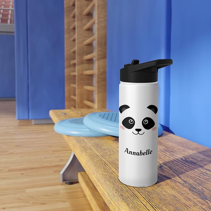 winorax Personalized Panda Water Bottle Pandas Pattern Design Sports Bottles 12oz 18oz 32oz Insulated Stainless Steel Travel Cup Birthday Christmas Back To School Gift for Girls Kids Animal Lovers