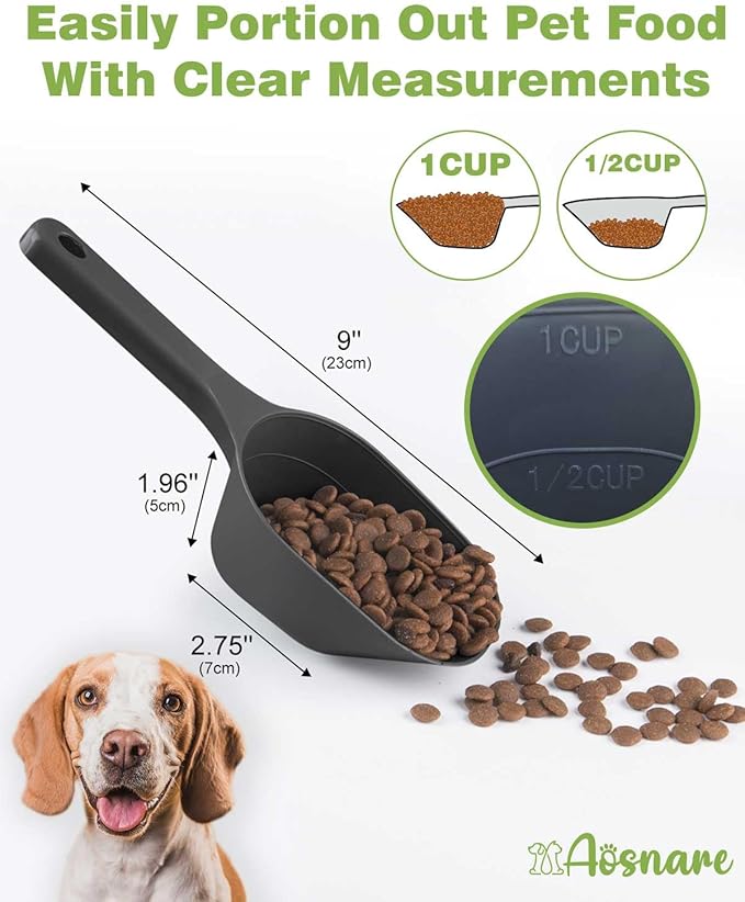 2 Pack Dog Food Scoop, 1 Cup Pet Food Scoop With Measuring Lines (Black and Blue)