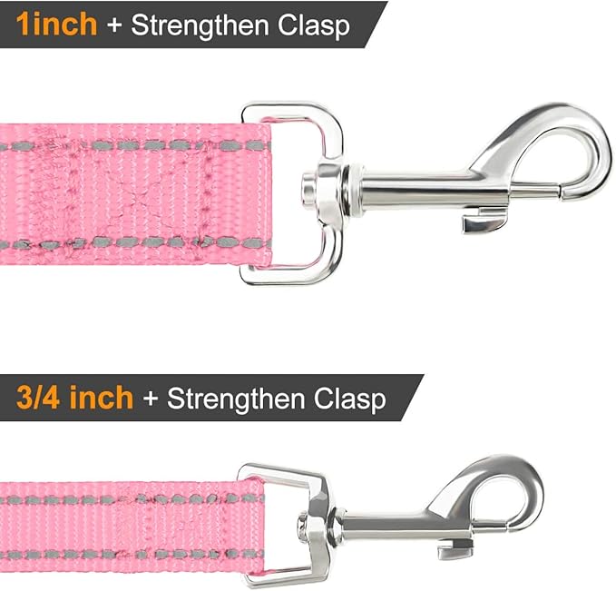 Joytale Double-Sided Reflective Dog Leash, 4 FT, Padded Handle Nylon Heavy Duty Leashes for Small & Medium Dogs Walking, Pink