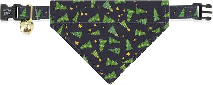 Ultra Joys Breakaway Cat Collar with Bells - Boy & Girl Kitten Collar with Bandana and Bowtie - Christmas Tree Large