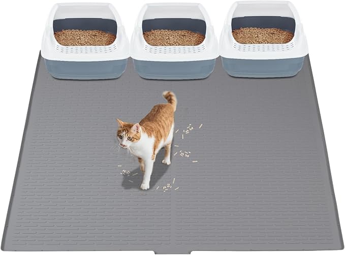 Large Silicone Litter Mat 47x35in,XXXL Waterproof Cat Litter Trapping Mat,Washable Cat Litter Box Trapping Mats for Floor