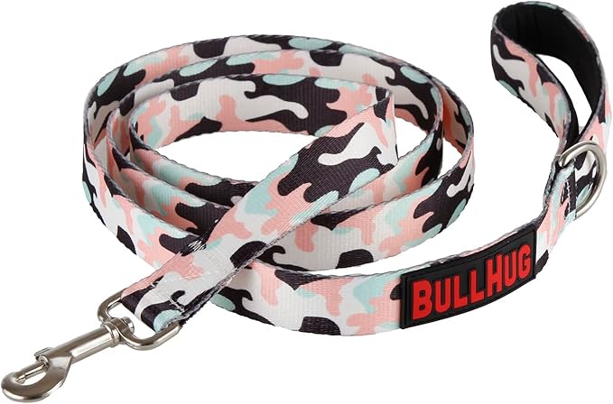 BULLHUG 6 FT Bulldog Leash with Padded Handle. Perfect for Bulldogs & All Breeds. Leash for Walking & Training (Mint Pink Camouflage)