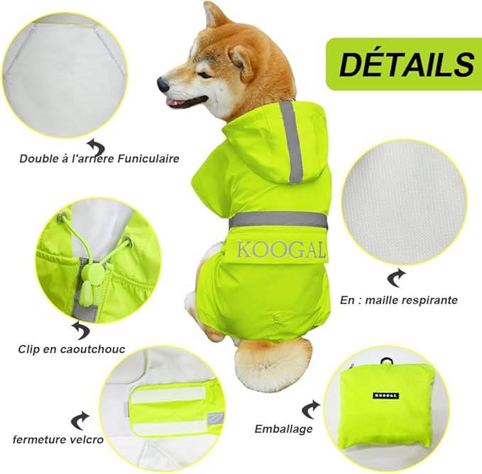 Dog Raincoat Apparel Poncho Waterproof Dog Clothes,Pet Jacket Dog Raincoats,Dog Raincoats for Small to Medium Sized Dogs(Fluor-Yellow,3XL)