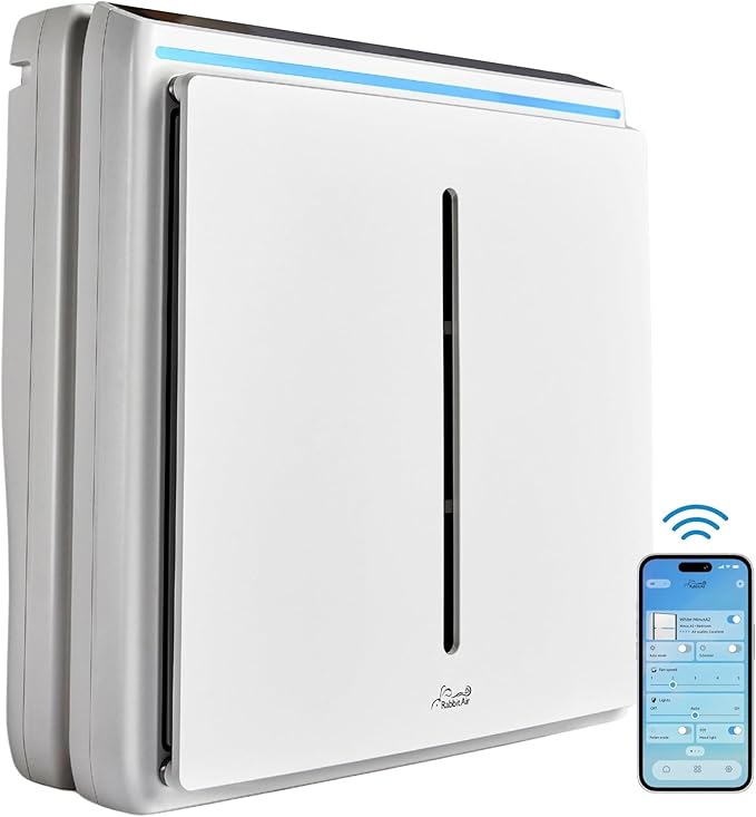 Rabbit Air, A3 SPA-1000N Air Purifiers for Home, Ultra Quiet HEPA Air Purifier- Wall Mountable Air Purifiers for Home Large Room, Allergies, Dust, Mold, Smoke & VOCs(White, Asthma & Allergy Friendly)