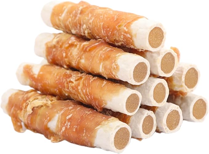 ASMPET Dog Treats Bones, Chicken Wrapped Rawhide Sweet Potato Sticks for Small Medium Large Dogs（6pcs）