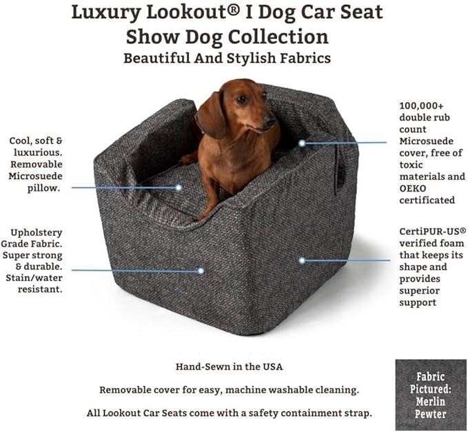 Snoozer Dog Car Seat, Lookout I Dog Booster Car Seat for Small Dogs Under 25lbs, Size: Medium, Fabric: Palmer Indigo, Pet Car Seat to Alleviate Car Sickness for Dogs, Removable Machine Washable Cover