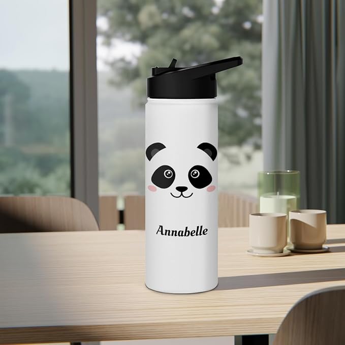 winorax Personalized Panda Water Bottle Pandas Pattern Design Sports Bottles 12oz 18oz 32oz Insulated Stainless Steel Travel Cup Birthday Christmas Back To School Gift for Girls Kids Animal Lovers