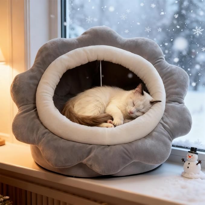 Lcybem Cat Beds for Indoor Cats - Rabbit-Shaped Cat Cave Bed with Hanging Toy,Super Soft Calming Pet Bed for Kitten,Small Dog,Warm Plush&Machine Washable&Removable Cotton Pad,cat Hideaway