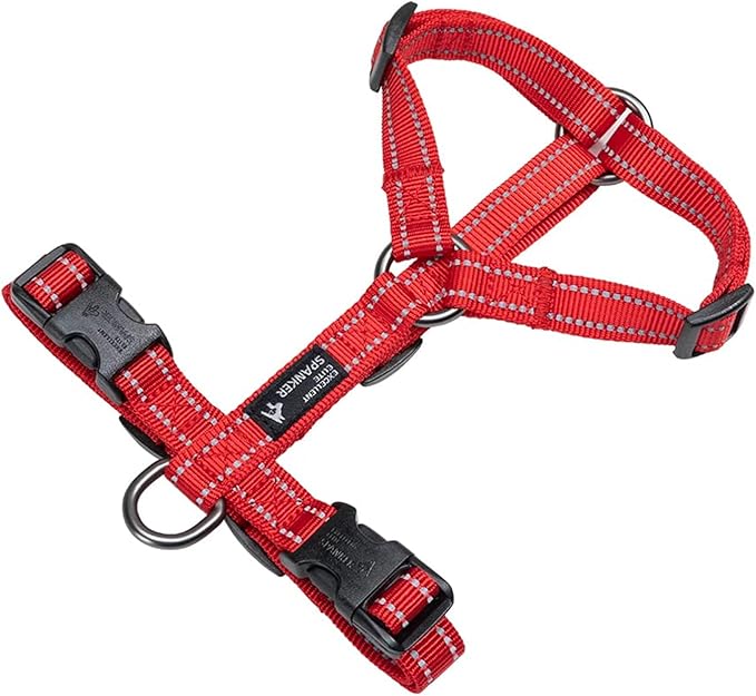 EXCELLENT ELITE SPANKER No Pull Dog Harness Reflective Nylon Vest L-Shaped Adjustable Easy Pet Harness for Small Medium Large Breeds Dogs Walking Training Black Red (Red-S)