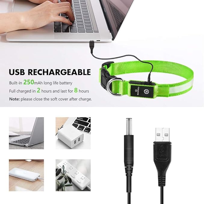 MASBRILL LED Dog Collar - Light Up Dog Collars Rechargeable - Waterproof Night Walking Glowing Dog Collar for Small, Medium, Large Dogs
