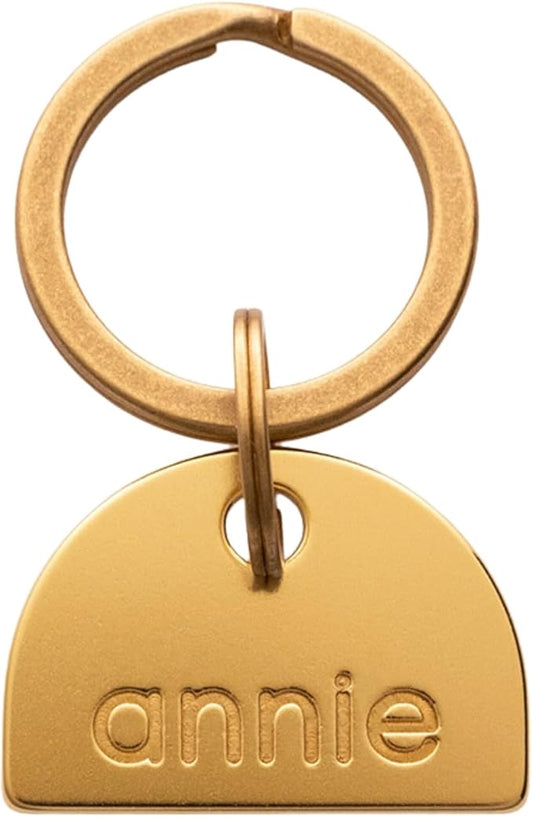 Solid Brass PET TAG - Modern, Minimal Pet IDs. Durable, Lifetime Tags with deep Cut Text. Includes Space for Two Phone Numbers. (Arch)