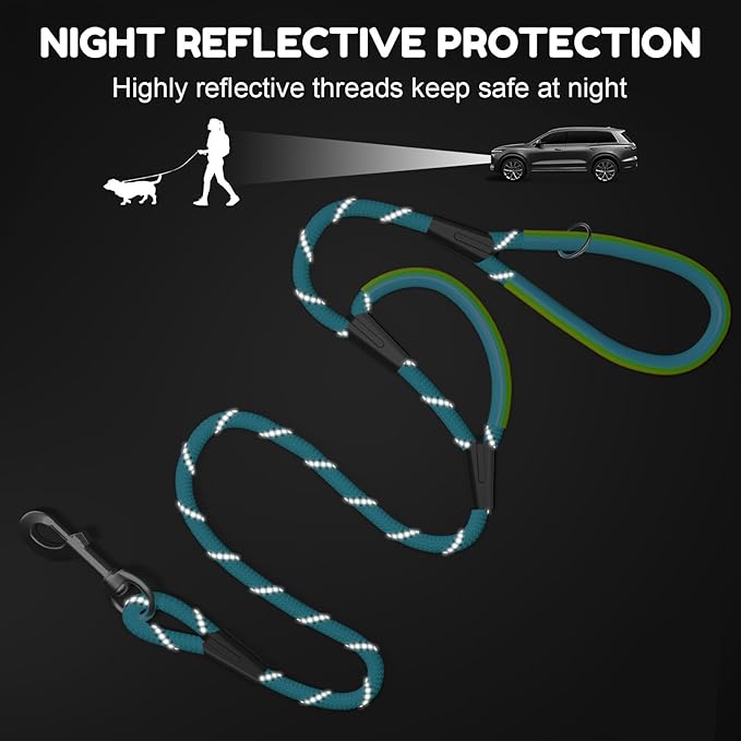 Heavy Duty Dog Leash 2 Handles 4/5/6ft-Blue XiaZ Dog Leashes for Medium Large Dogs That Pull 1/2 Inch 1000lb Strength Thick Rope Leash PVC Waterproof-Handles Metal Hook Nighttime Safety