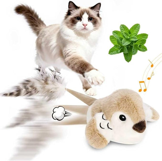 Cat Toys 2026 Upgrade Bird Cat Toy with Catnip Toys Wagging Tail Automatic Moving Cat Toy Chirp Tweet Rechargeable Interactive Kitten Toy（No Flying Bird）
