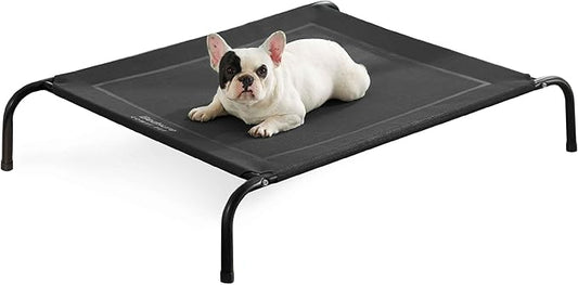 Bedsure Outdoor Elevated Dog Bed Medium Size Dog, Portable Indoor & Outdoor Cooling Raised Cot Pet Hammock Bed with Skid-Resistant Feet, Frame with Breathable Mesh, Black, 43 inches