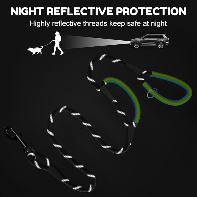 Dog Leashes for Large Dogs That Pull 4/5/6ft-Black XiaZ 2 Handles Dog Leash 1/2 Inch 1000lb Strength Reflective PVC Waterproof-Handles Metal Hook Dual-Handle for Medium Large Sized Nighttime Safety