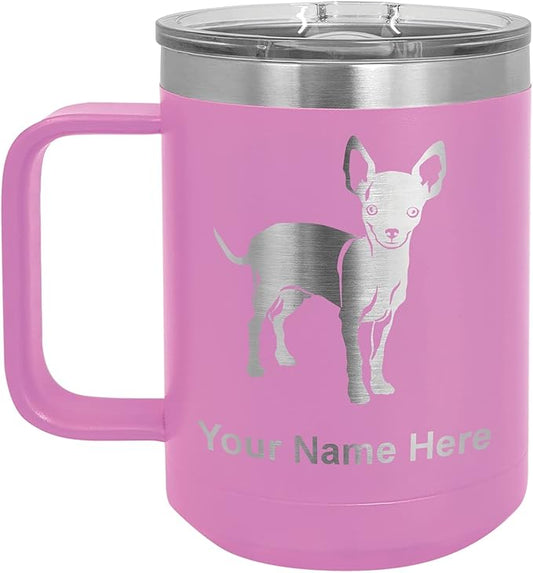 LaserGram 15oz Vacuum Insulated Coffee Mug, Chihuahua Dog, Personalized Engraving Included (Light Purple)